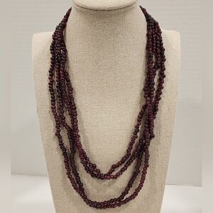 Single Strans Garnet Bead Long Strand Necklace